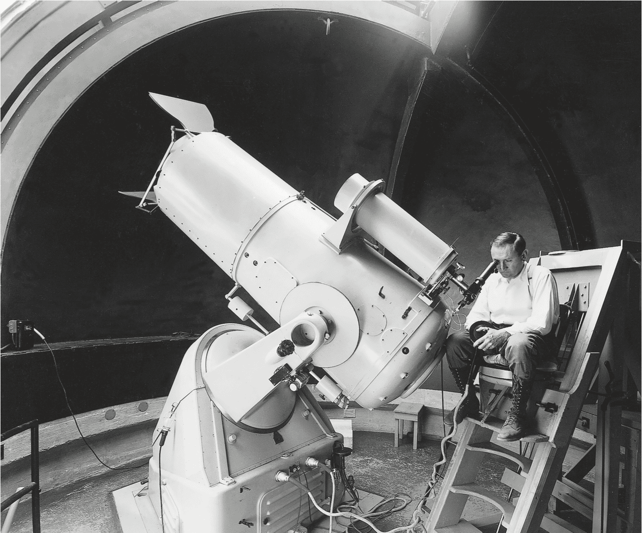 Fritz Zwicky at the 18-inch Schmidt telescope at Palomar Observatory in the 1930s.