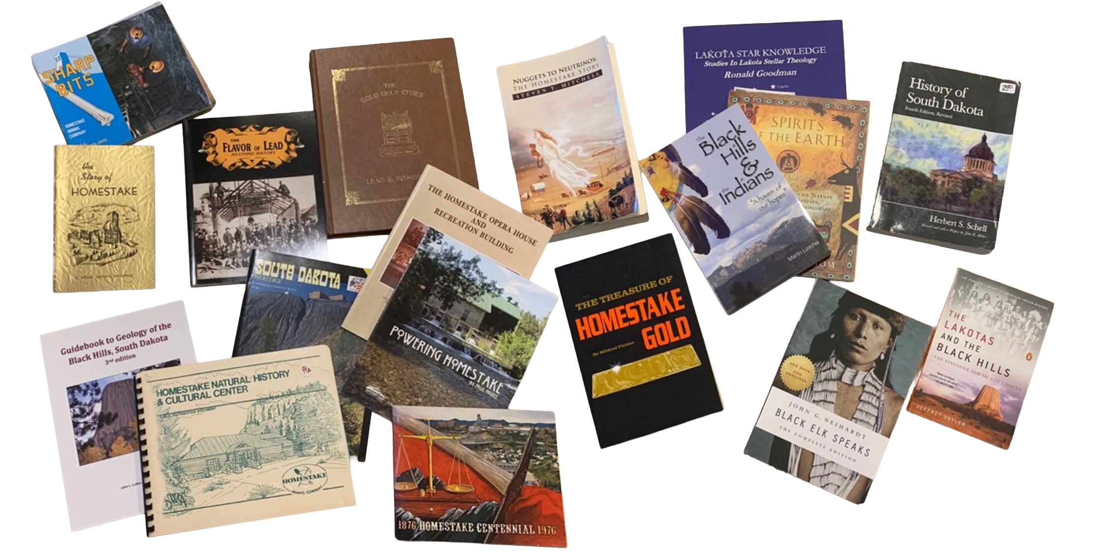 Spread out books on topics from physics to the history of the indigenous peoples of North America