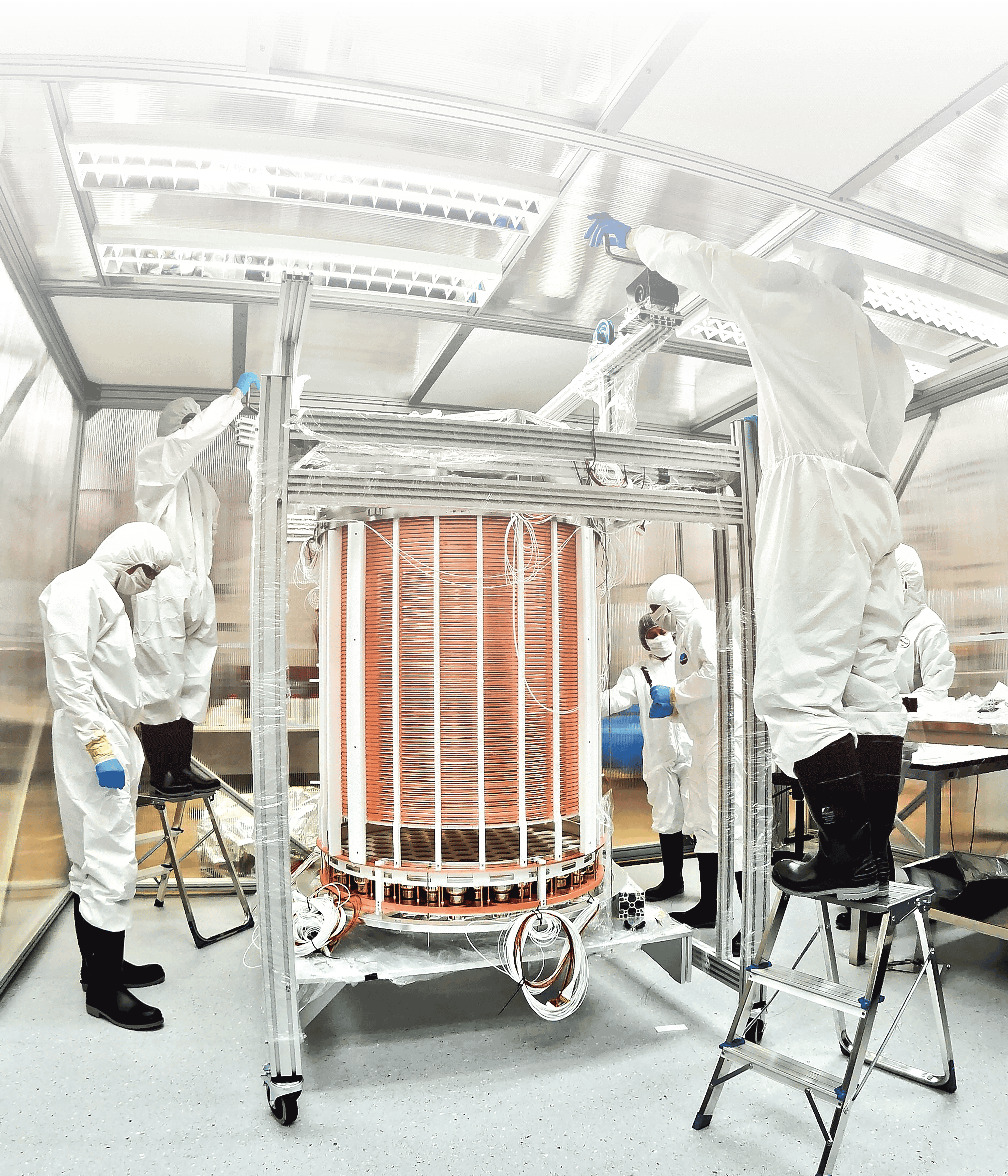 Researchers working on the time projection chamber